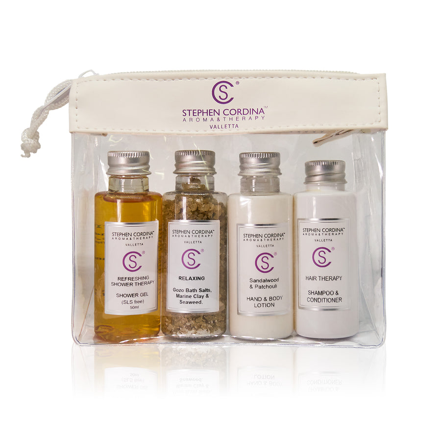 TRAVEL KIT WITH  A RELAXING BATH SALTS FROM GOZO SALT PANS AND A FREE TRAVEL BAG