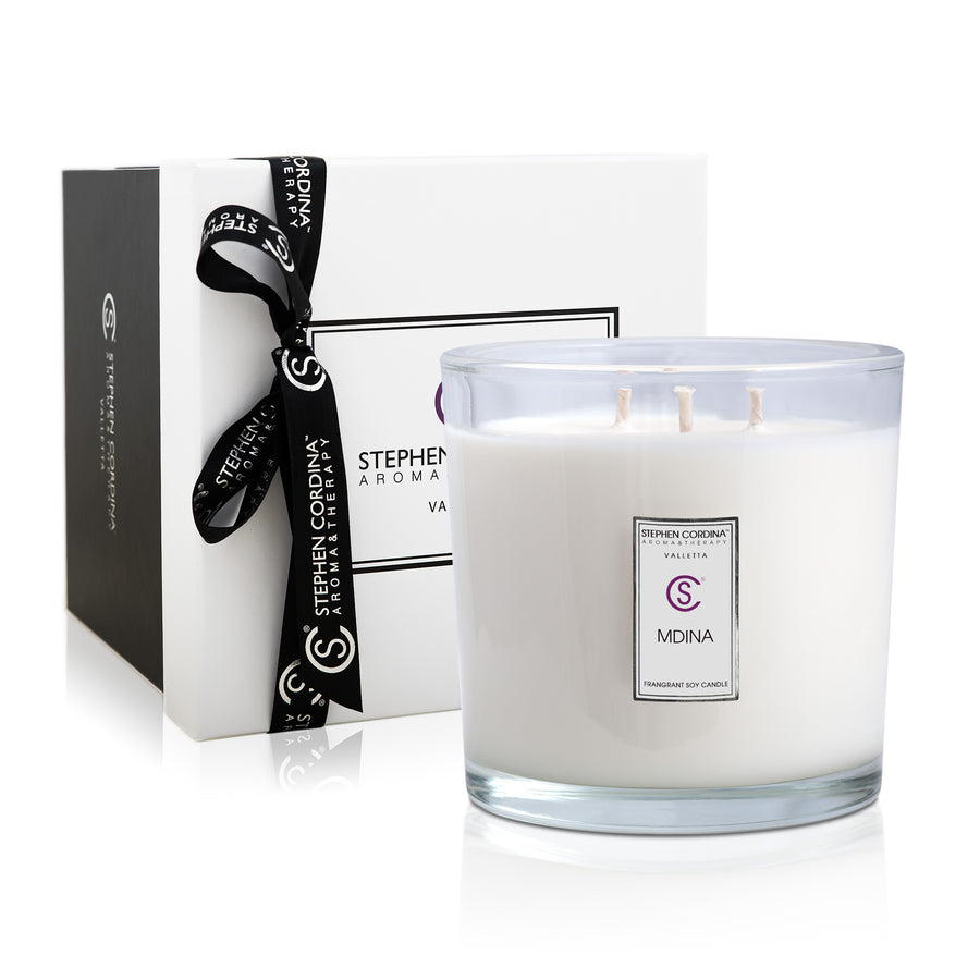 Mdina Aromatherapy Candle 1000ml in a Luxury carrier box.